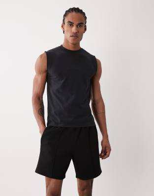 4505 Scuba-style Fabric Sweat Shorts With Pintuck Detail In Black