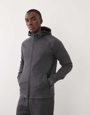 4505 scuba-style fabric zip up hoodie with zip pockets in charcoal marl-Grey