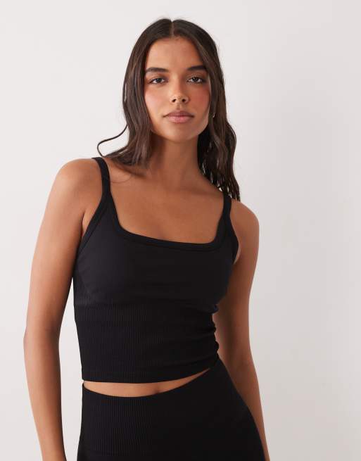 4505 sculpting seamless square neck singlet with inner bra and removable padding in black, 2 of 4