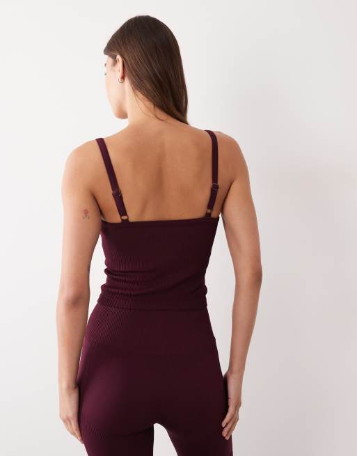 4505 sculpting seamless square neck singlet with inner bra and removable padding in wine, 4 of 4