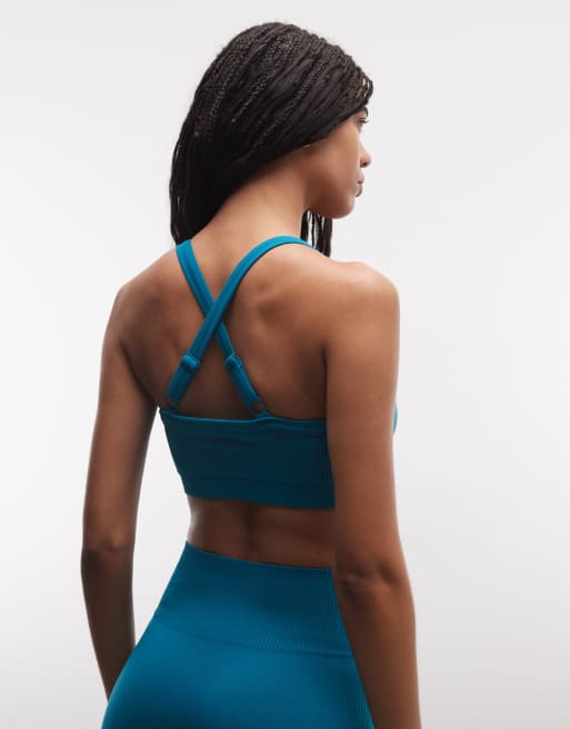 4505 sculpting seamless strappy push-up sports bra with removable padding in cerulean, 4 of 4