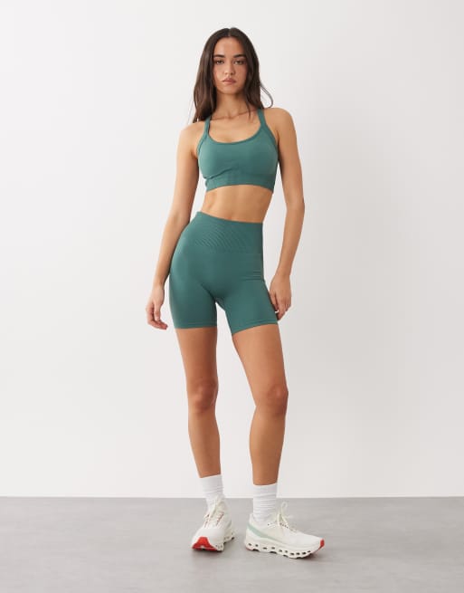 4505 sculpting seamless strappy push up sports bra with removable padding in sage, 2 of 4