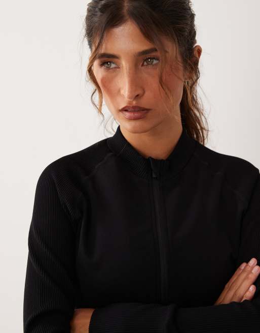 4505 sculpting seamless zip up long sleeve top in black, 4 of 4