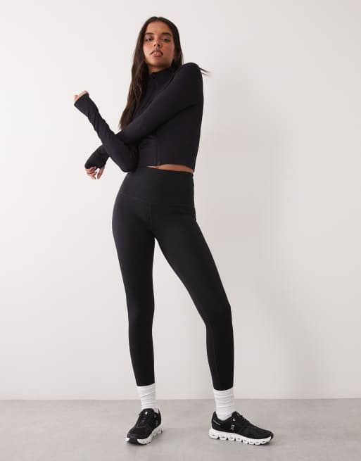4505 seamless baby rib cropped zip up long sleeve top in black, 3 of 4