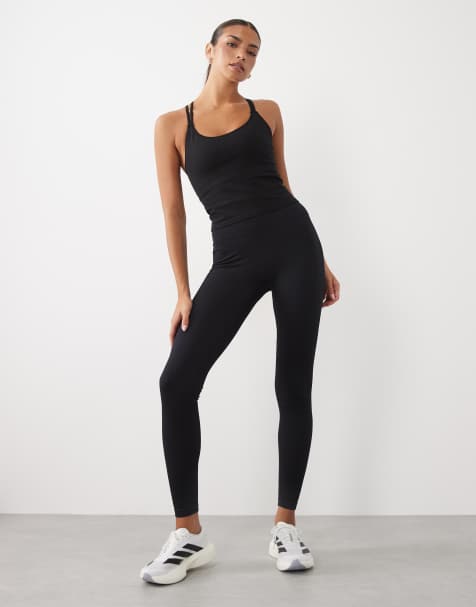 4505 seamless baby rib high waist gym leggings in black - view 1
