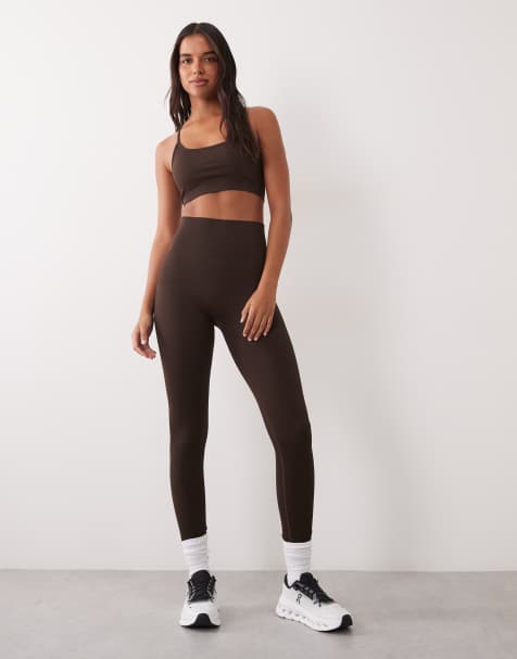 4505 seamless baby rib high waist gym leggings in chocolate - view 1