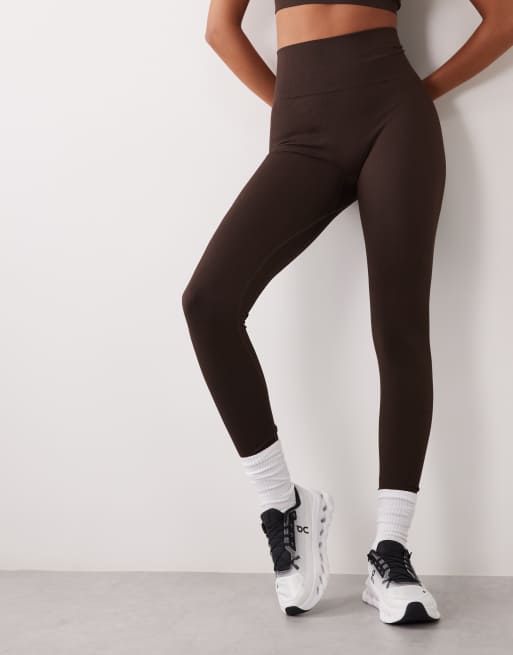 4505 seamless baby rib high waist gym leggings in chocolate, 2 of 5