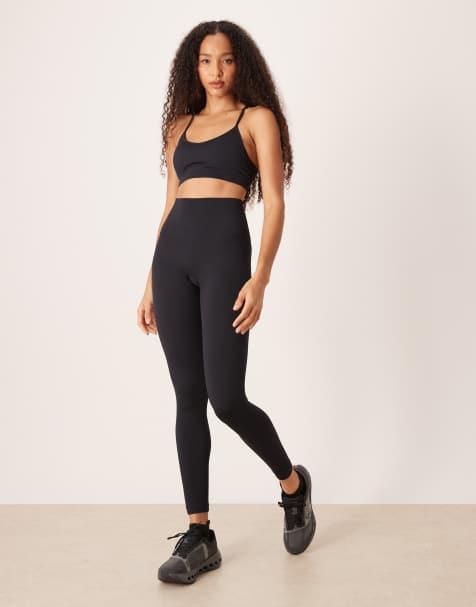 4505 seamless baby rib knit high waist gym leggings in black - view 1