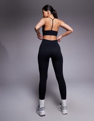 4505 Seamless Baby Rib Knit High Waist Gym Leggings In Black