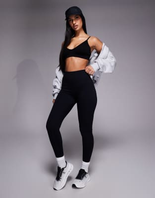 4505 Seamless Baby Rib Knit High Waist Gym Leggings In Black