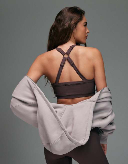 4505 seamless baby rib medium support sports bra with adjustable straps in raisin, 5 of 5