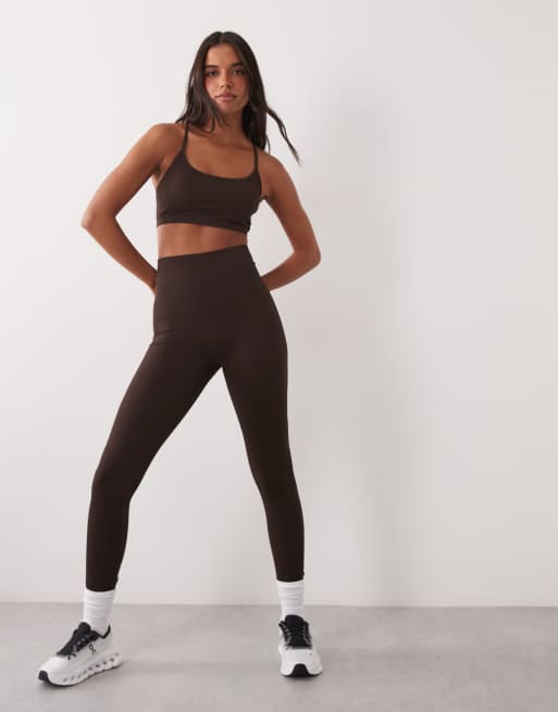 4505 seamless baby rib medium support sports bra with removable padding in chocolate, 4 of 4