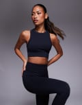 [ASOS] 4505 seamless baby rib racer back high neck singlet in black S Black