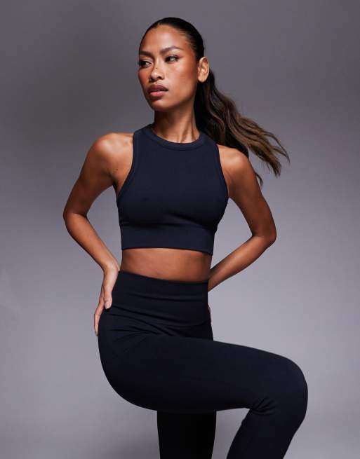 4505 seamless baby rib racer back high neck singlet in black