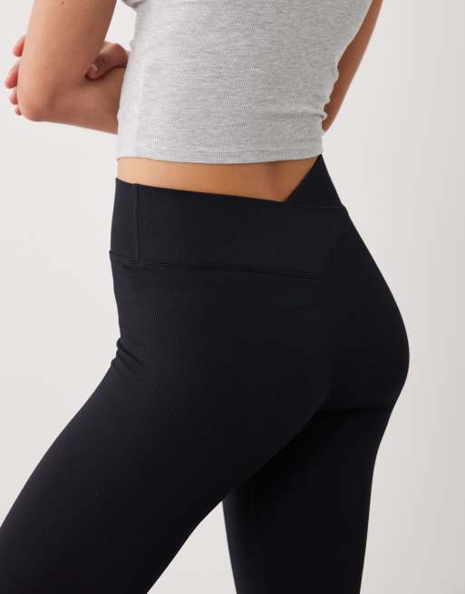 4505 seamless baby rib wrap back high waist gym leggings in black, 5 of 5