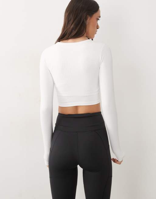 4505 seamless baby rib wrap front long sleeve top in white, 4 of 4