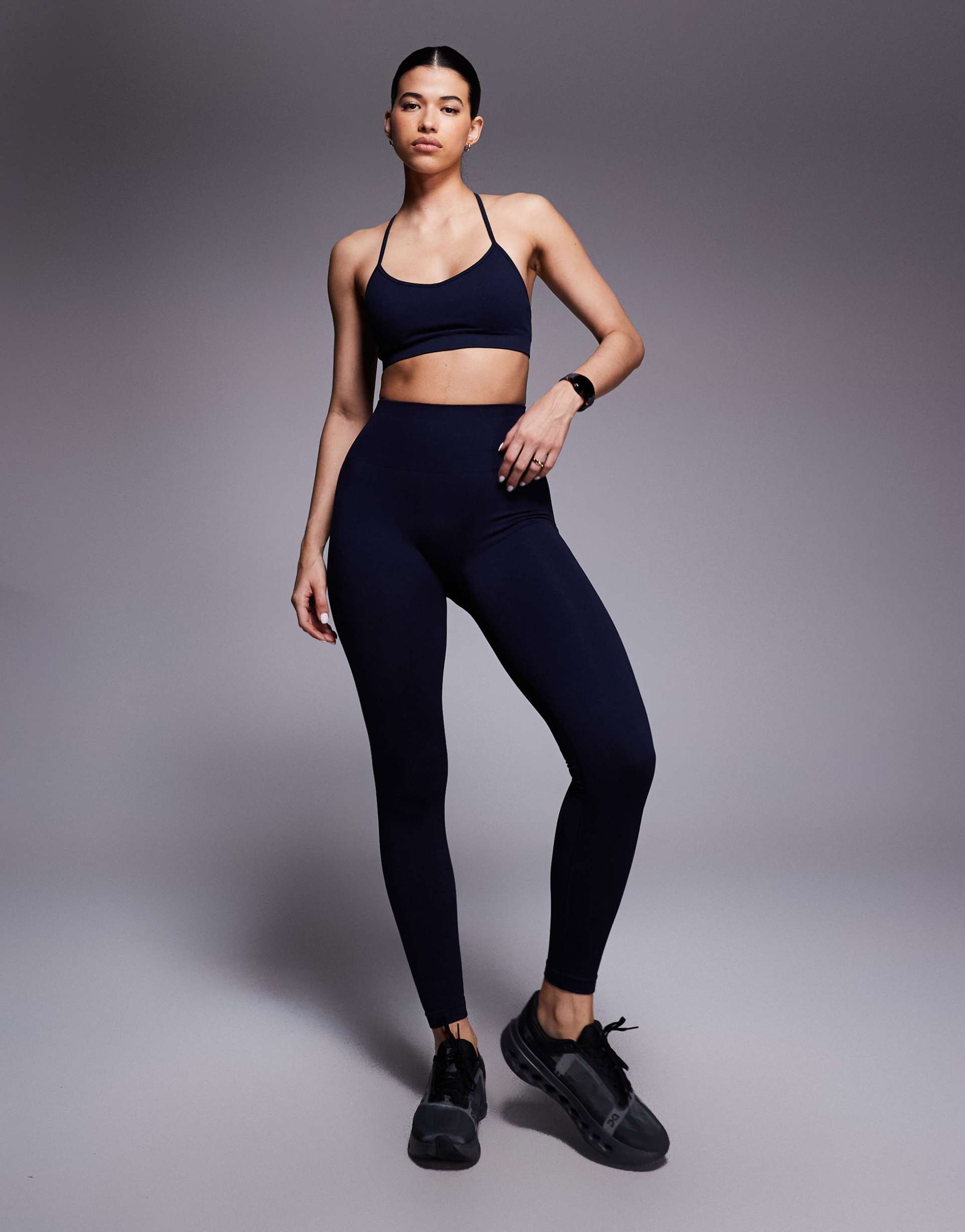 4505 seamless baby ribbed high waist gym leggings in navy