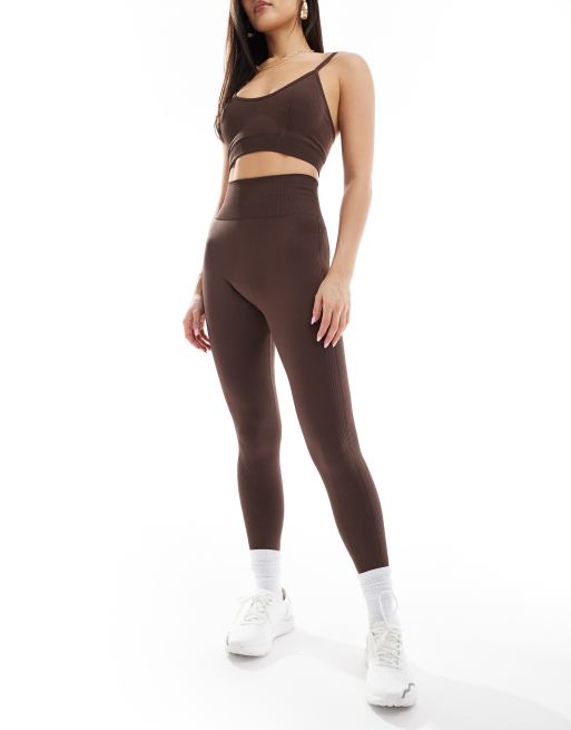 4505 Seamless contour rib high waist gym leggings in brown , 3 of 5