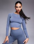 [ASOS] 4505 seamless cropped long sleeve top in slate-Grey M Slate