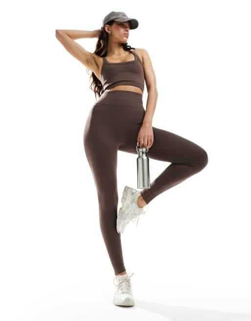 4505 seamless diagonal rib bum sculpt legging in dark brown 