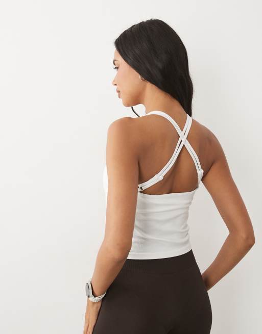 4505 seamless double strap tank top with inner bra in white, 2 of 4