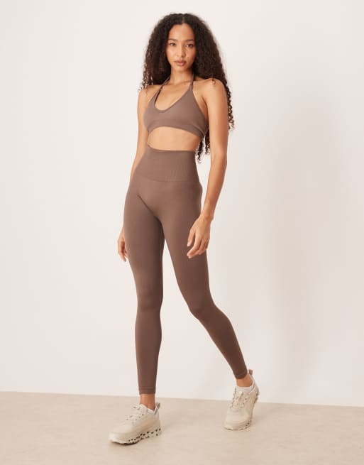 4505 seamless halter neck light support sports bra in taupe , 4 of 4