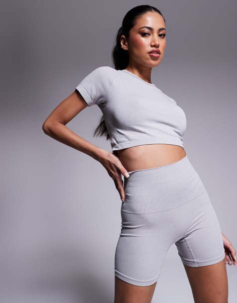 4505 Seamless high waist 5 inch legging shorts in grey marl  - view 1