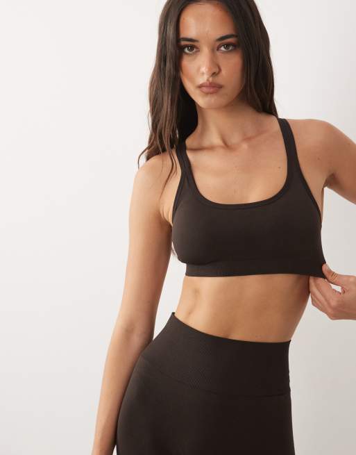 4505 seamless light support sports bra with removable padding  in coffee, 2 of 4