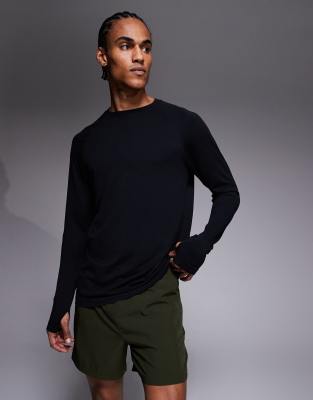 4505 Seamless Lightweight Mesh Quick Dry Loose Fit Long Sleeve Running T-shirt In Black