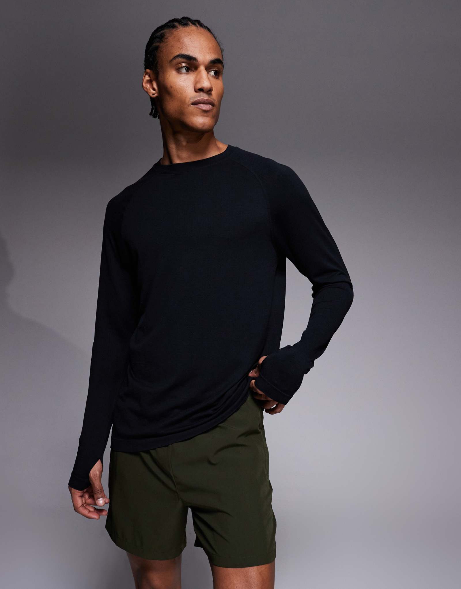 4505 бесшовная легкая сетчатая быстросохнущая футболка свободного кроя для бега с длинным рукавом черного цвета