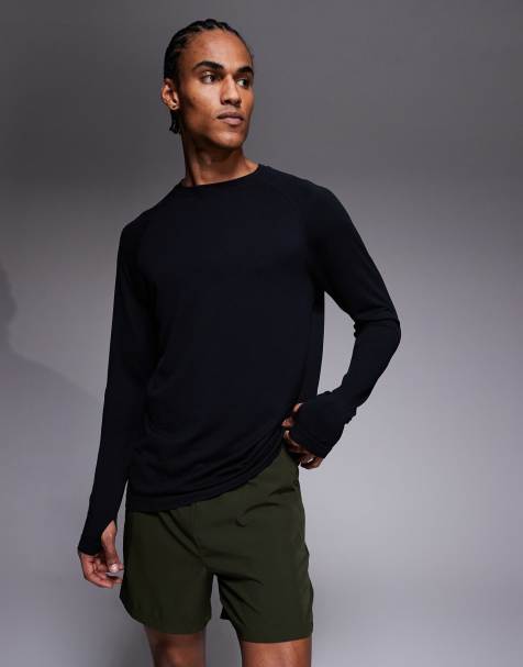 4505 seamless lightweight mesh quick dry relaxed long sleeve running T-shirt in black - view 1