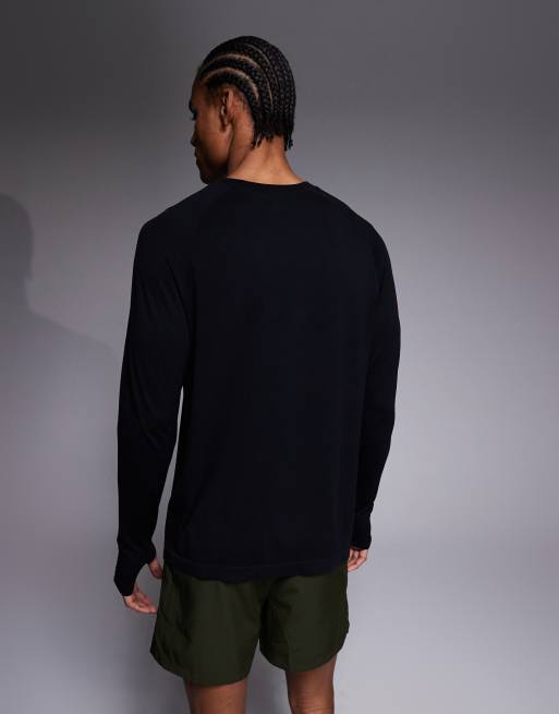 4505 seamless lightweight mesh quick dry relaxed long sleeve running t-shirt in black, 3 of 5