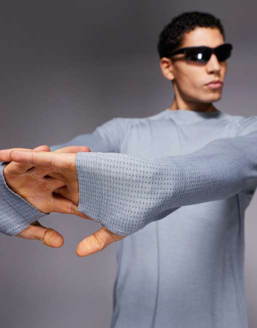 4505 seamless lightweight mesh quick dry relaxed long sleeve running t-shirt in cool grey marl, 4 of 5