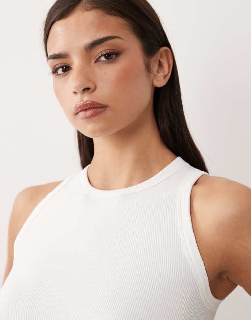 4505 seamless lightweight rib 90s racer singlet in white, 2 of 4