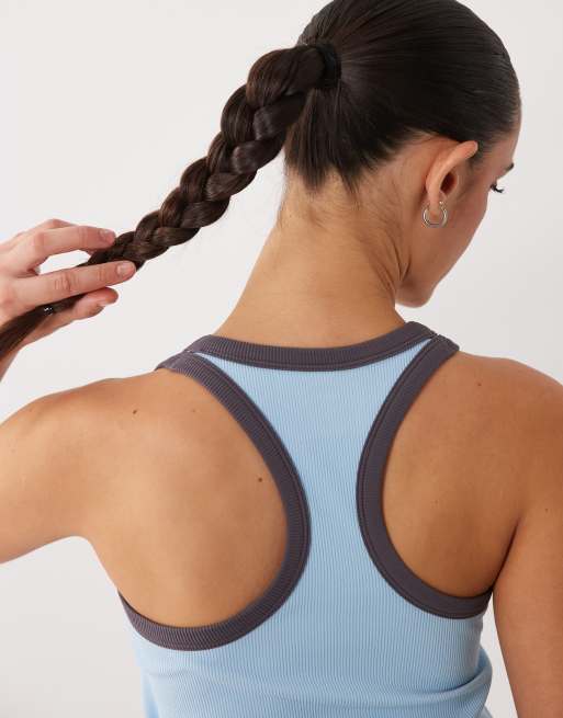 4505 seamless lightweight rib knit racer neck tank top with contrast binding in baby blue, 3 of 4