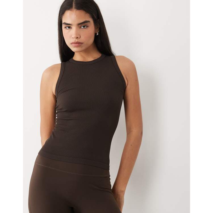 4505 seamless lightweight ribbed 90s racer tank top in espresso | ASOS
