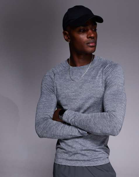 4505 seamless mesh slim fit lightweight base layer long sleeve t-shirt in heathered sky gray - view 1