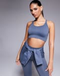 [ASOS] 4505 seamless multi strap medium support sports bra in slate-Grey XS Slate