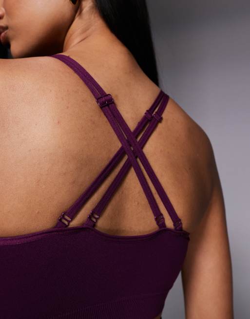 4505 seamless multi strap medium support sports bra with removable padding in plum, 3 of 4
