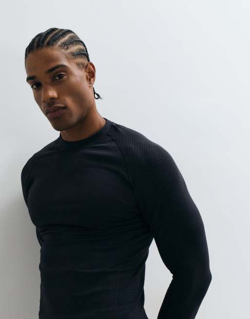 4505 seamless physique defining muscle fit compression base layer long sleeve top in black, 4 of 5
