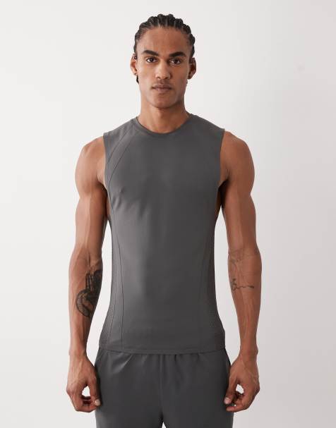 4505 seamless physique defining muscle fit compression base layer tank top in dark gray - view 1