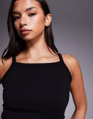 4505 Seamless Rib Knit High Neck 90s Active Tank Top In Black