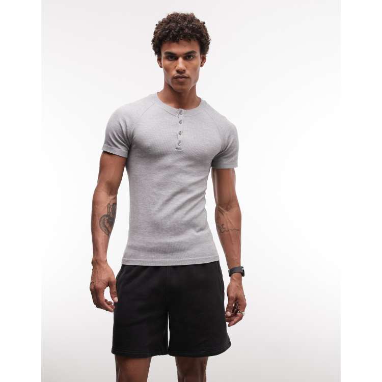 4505 seamless rib knit muscle fit training henley t-shirt in