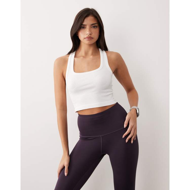 4505 seamless rib knit scoop neck cropped tank top with racer back