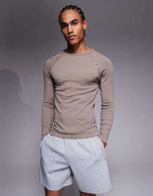 4505 Seamless Rib Knit Slim Fit Long Sleeve Raglan Top In Neutral