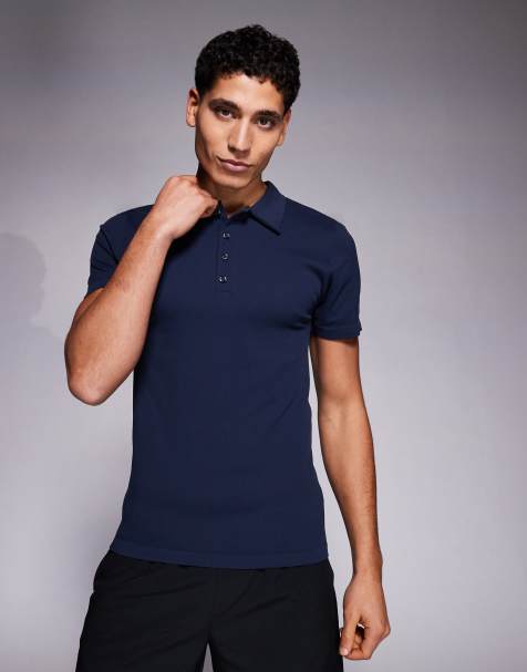 4505 seamless rib knit slim fit polo shirt in navy - view 1