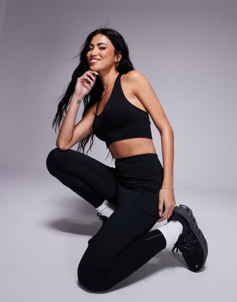 4505 seamless rib light support halter neck sports bra in black - view 1