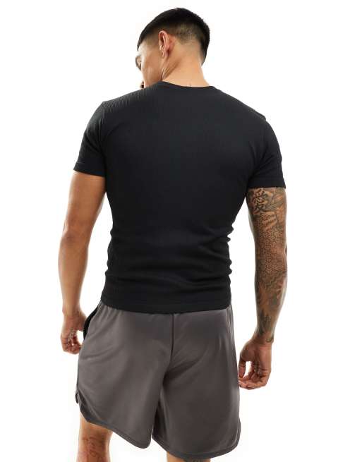4505 Seamless rib muscle fit training t-shirt in black 