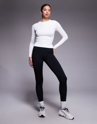 4505 Active Ribbed Quick Dry Long Sleeve Henley Layering Top In White