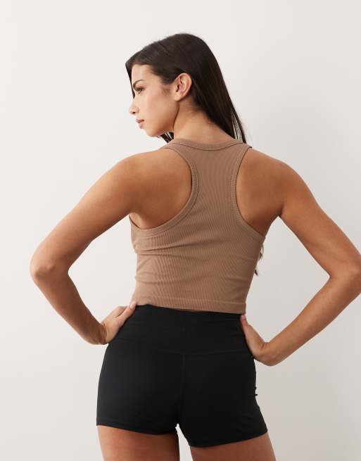 4505 seamless rib scoop neck cropped singlet with racer back in fawn, 4 of 4